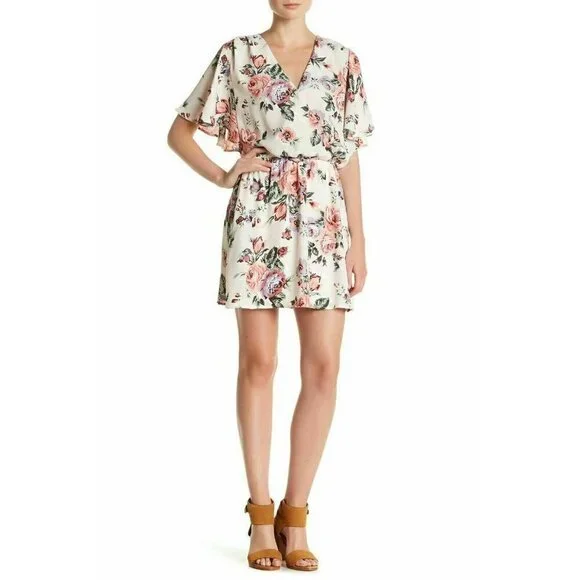 Mimi Chica Womens Surplice Neck Floral Print Mini Dress Size M - Picture 5 of 11